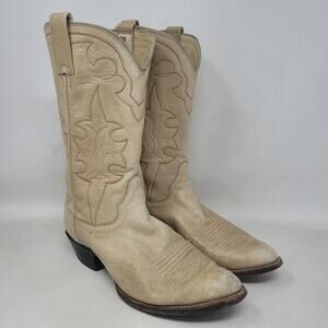 VTG Sanders Boots 7.5B Beige Cream Leather Western Cowboy Ranch Cowgirl Rodeo